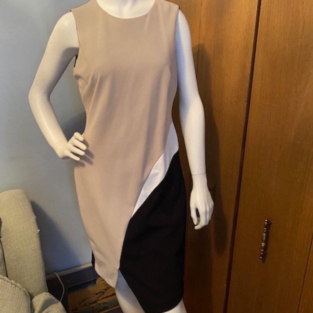 Calvin Klein Tan Black Colorblock Sheath Dress Size 10 Office Work